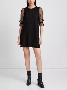 Marcella Bellerose Black Sheer Tulle Sleeve Mini Dress